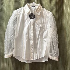 White Button-Up Shirt with Sheer Sleeves